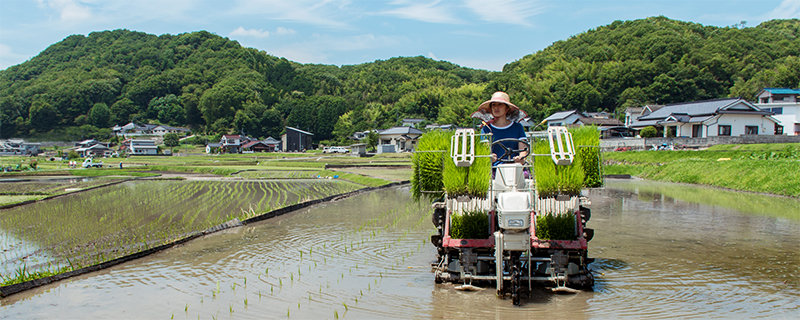 写真:農機具に乗っている様子